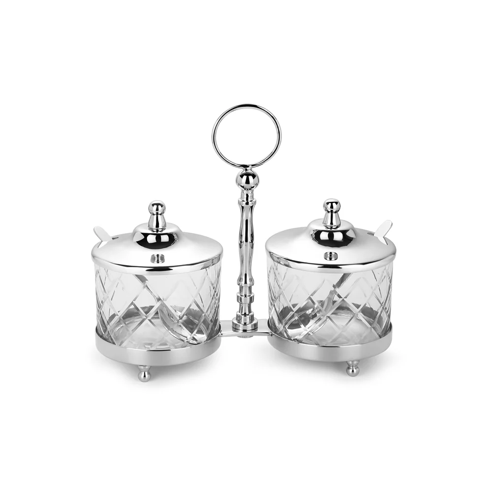 Cut Glass Condiment Set - Image 2