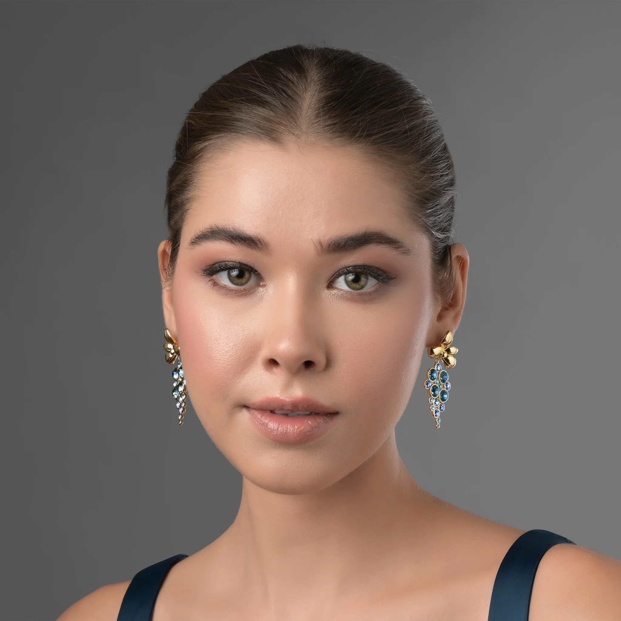 Gold Plated Blue Crystal Earrings - Image 2