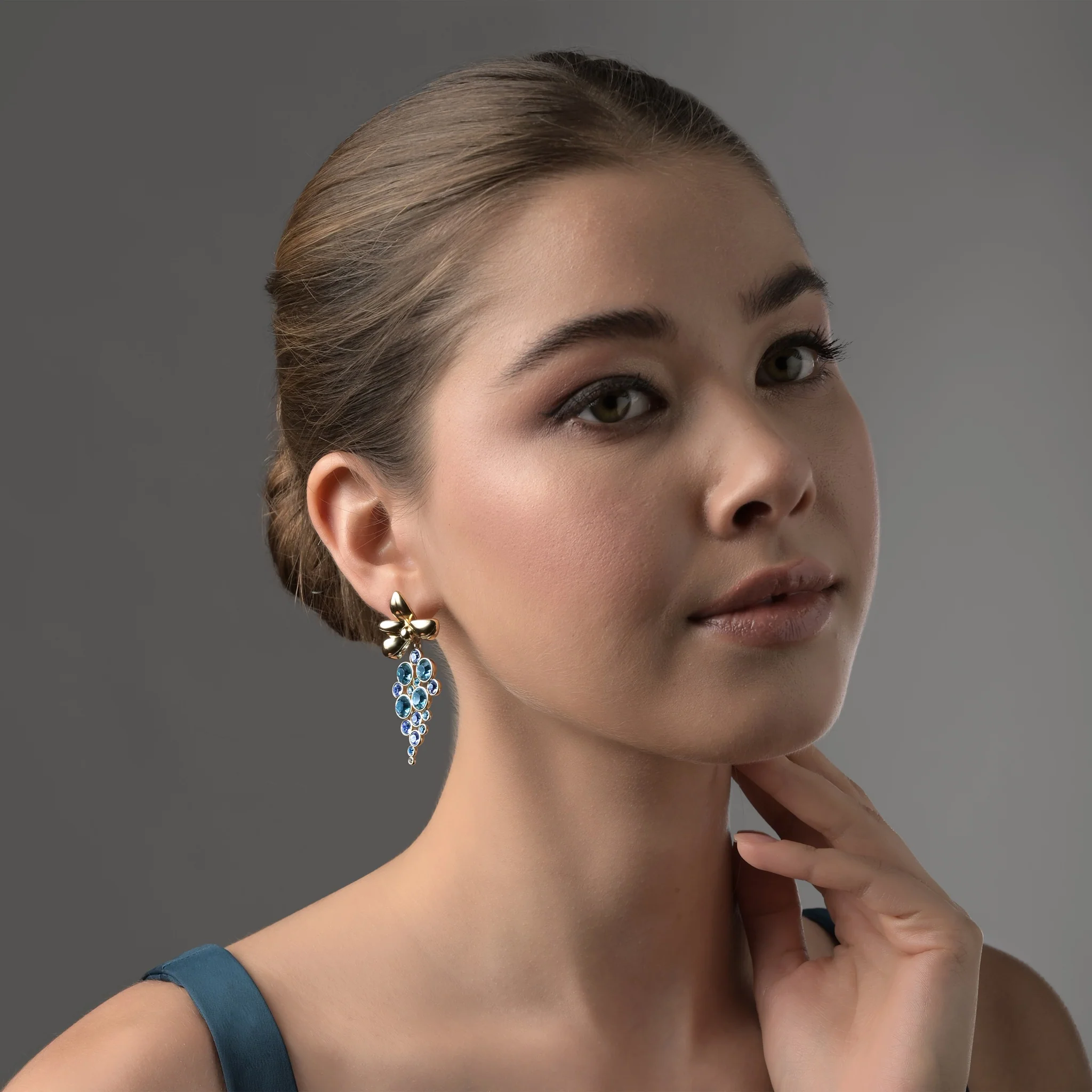 Gold Plated Blue Crystal Earrings - Image 5