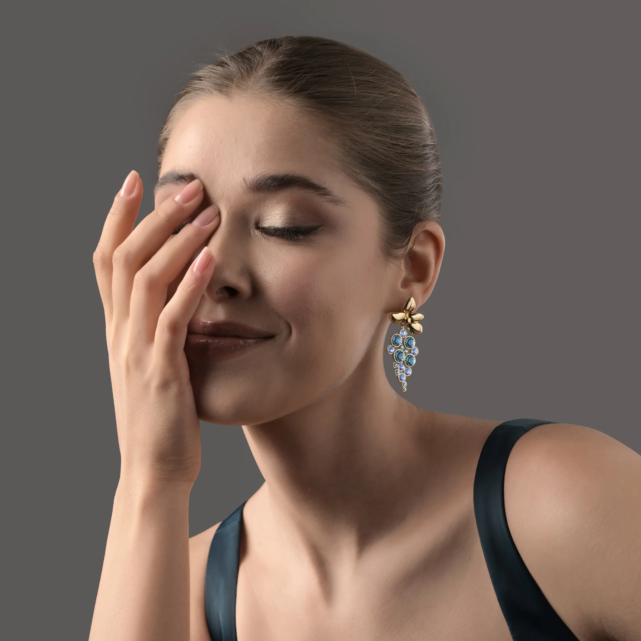 Gold Plated Blue Crystal Earrings - Image 6