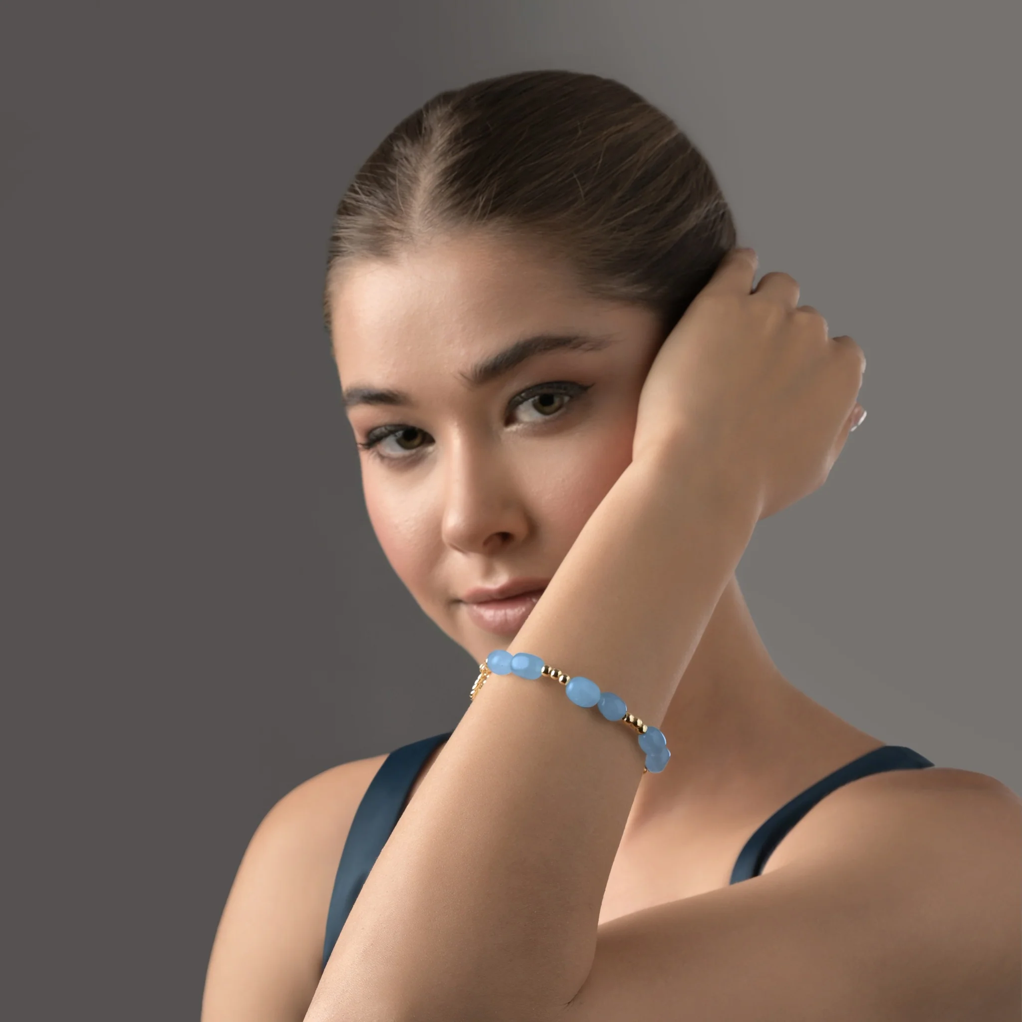 Gold Plated Blue Stone Sappho Bracelet - Image 2