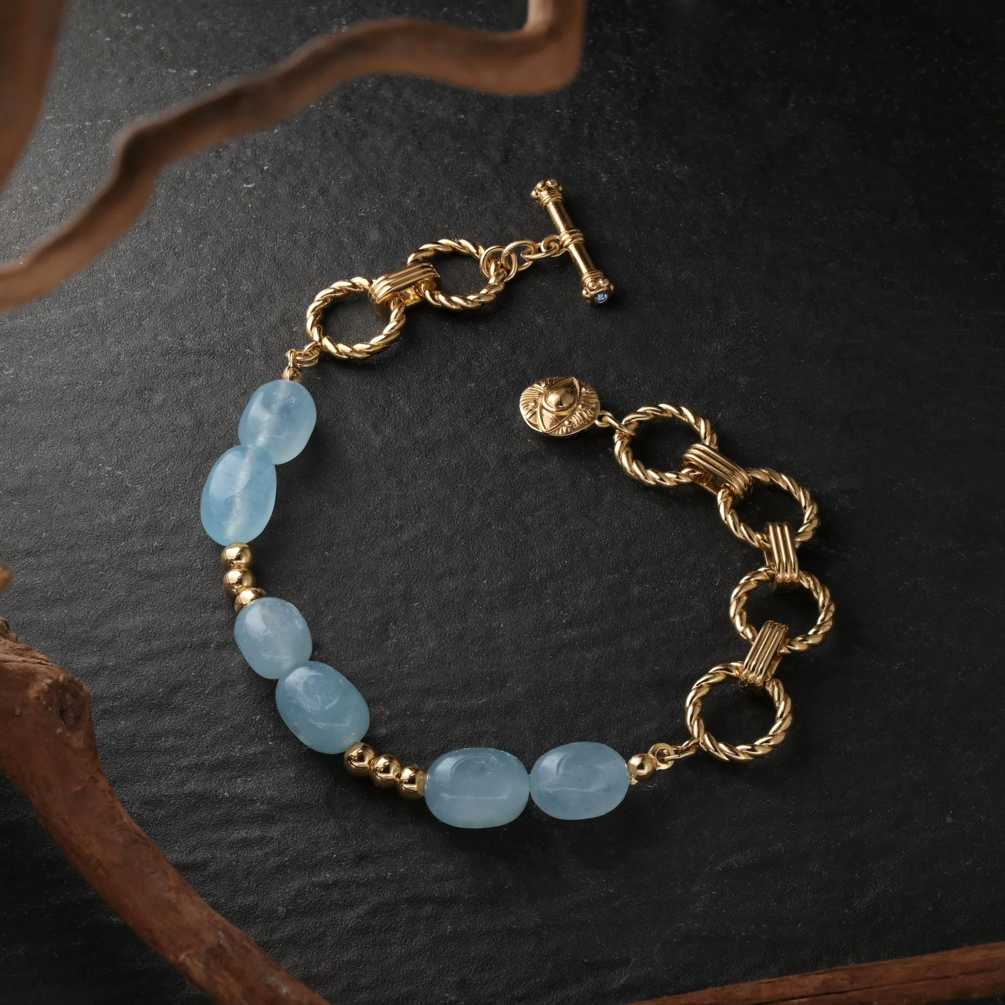 Gold Plated Blue Stone Sappho Bracelet - Image 3