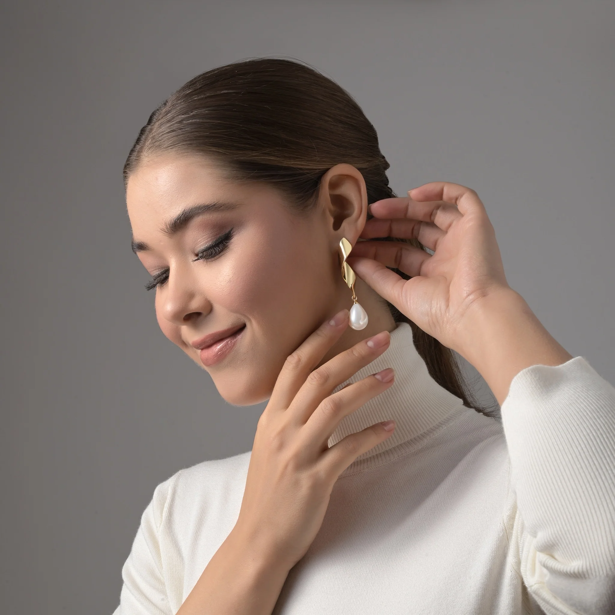 Gold Plated Statement Pearl Earrings - Image 2