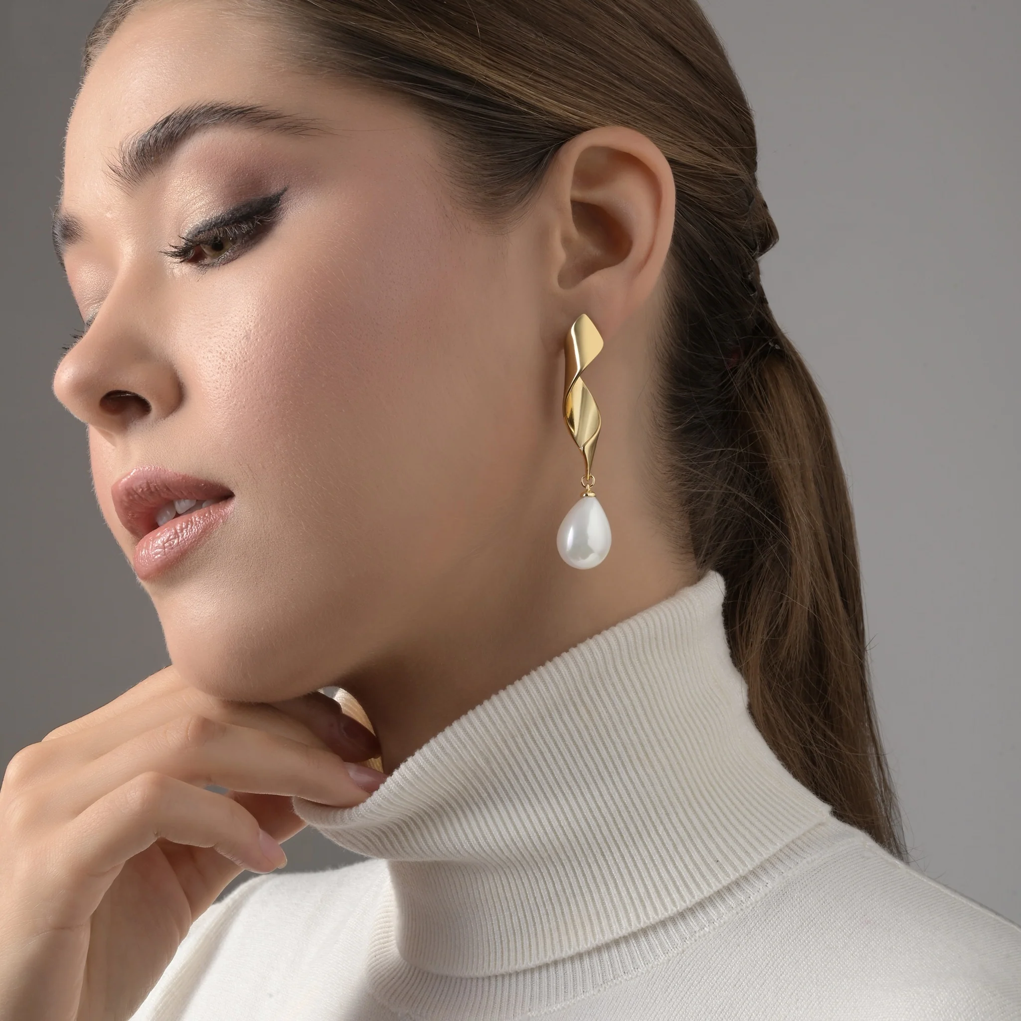 Gold Plated Statement Pearl Earrings - Image 5