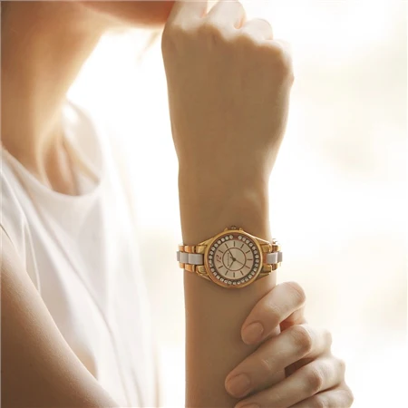 Ladies Watch Round Face (Rose) Clear Stones - Image 2