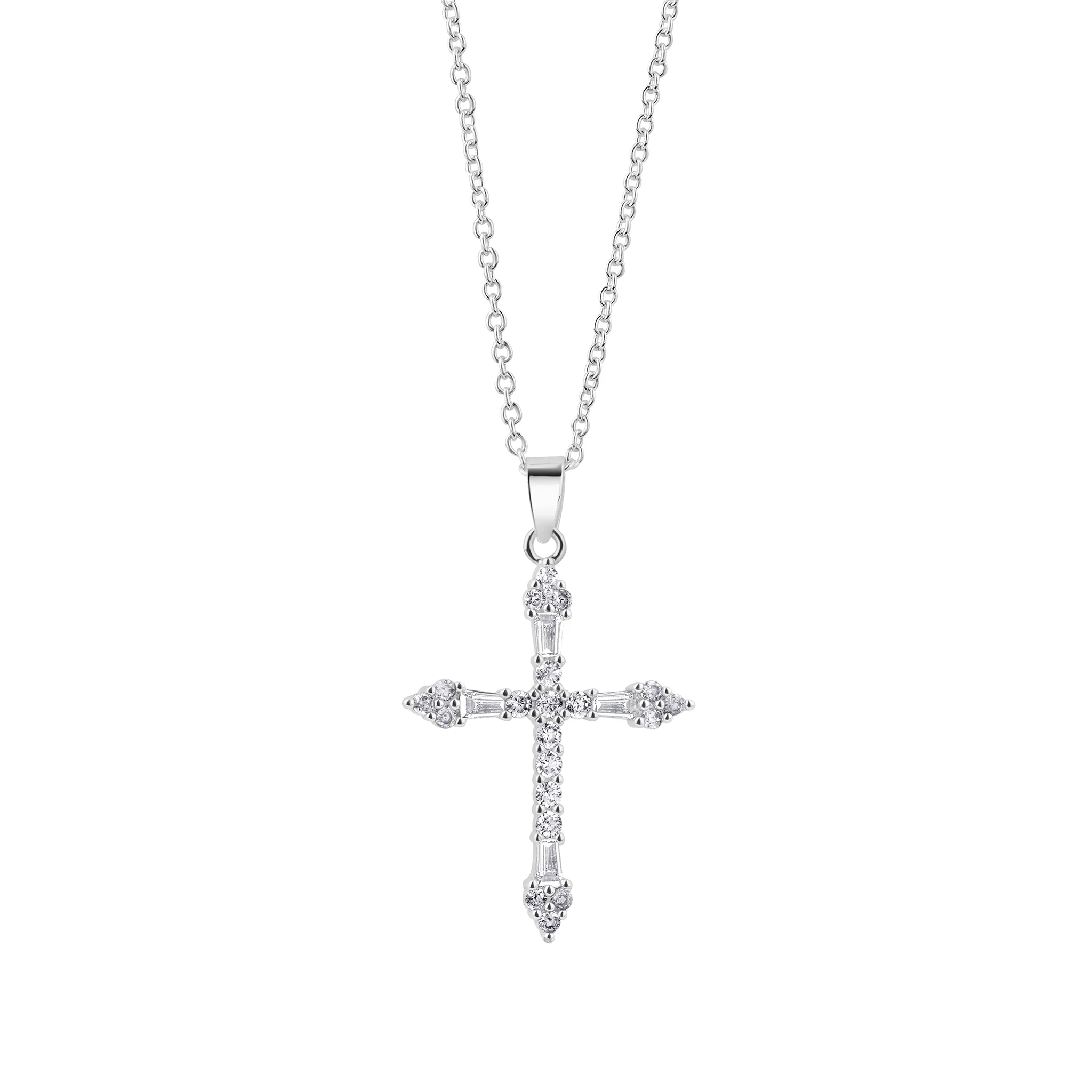 Silver Plated CZ Cross Pendant