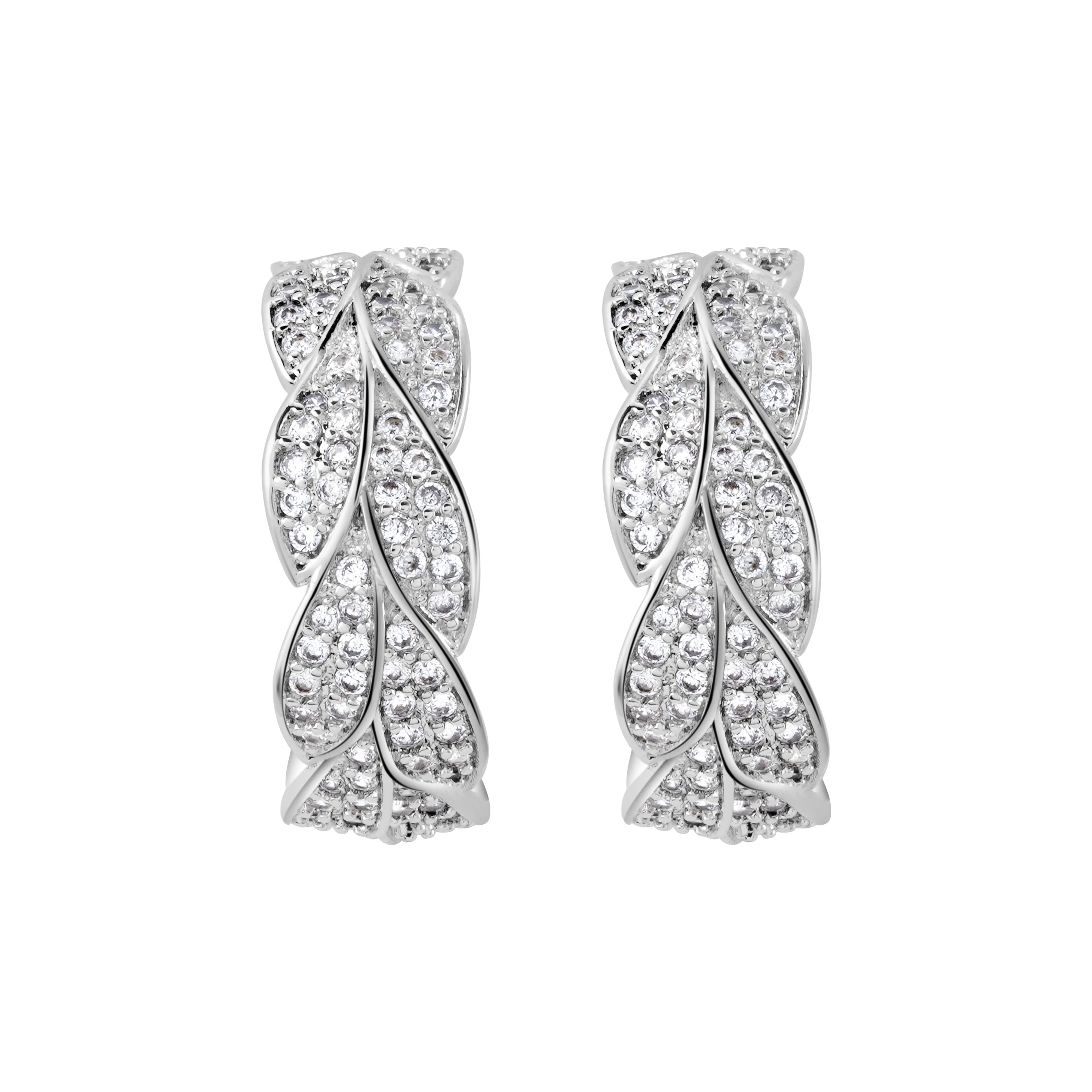 Silver Plated Demi Hoop Leaf Earrings