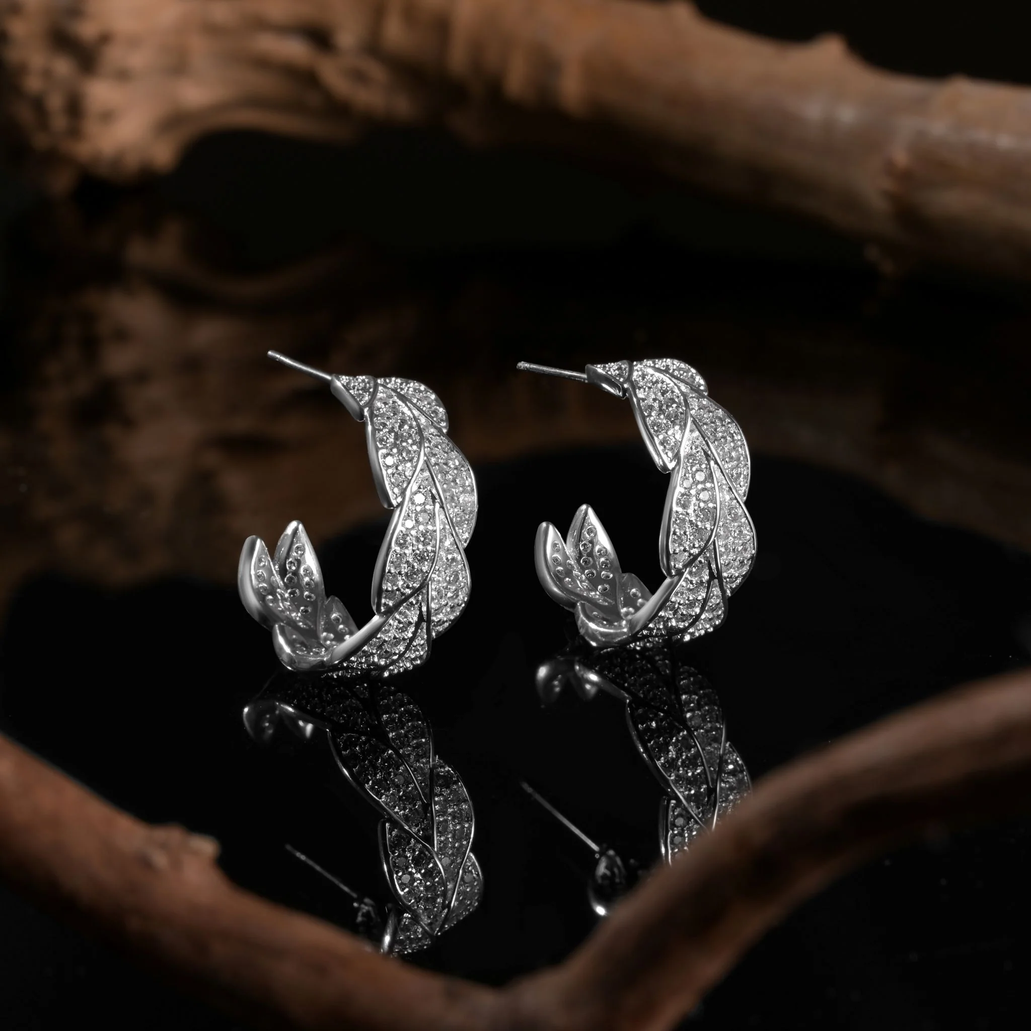 Silver Plated Demi Hoop Leaf Earrings - Image 4