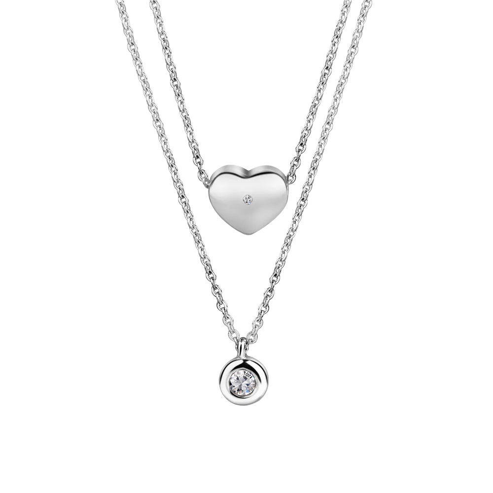 Silver Plated Heart Pendant with Clear Stones