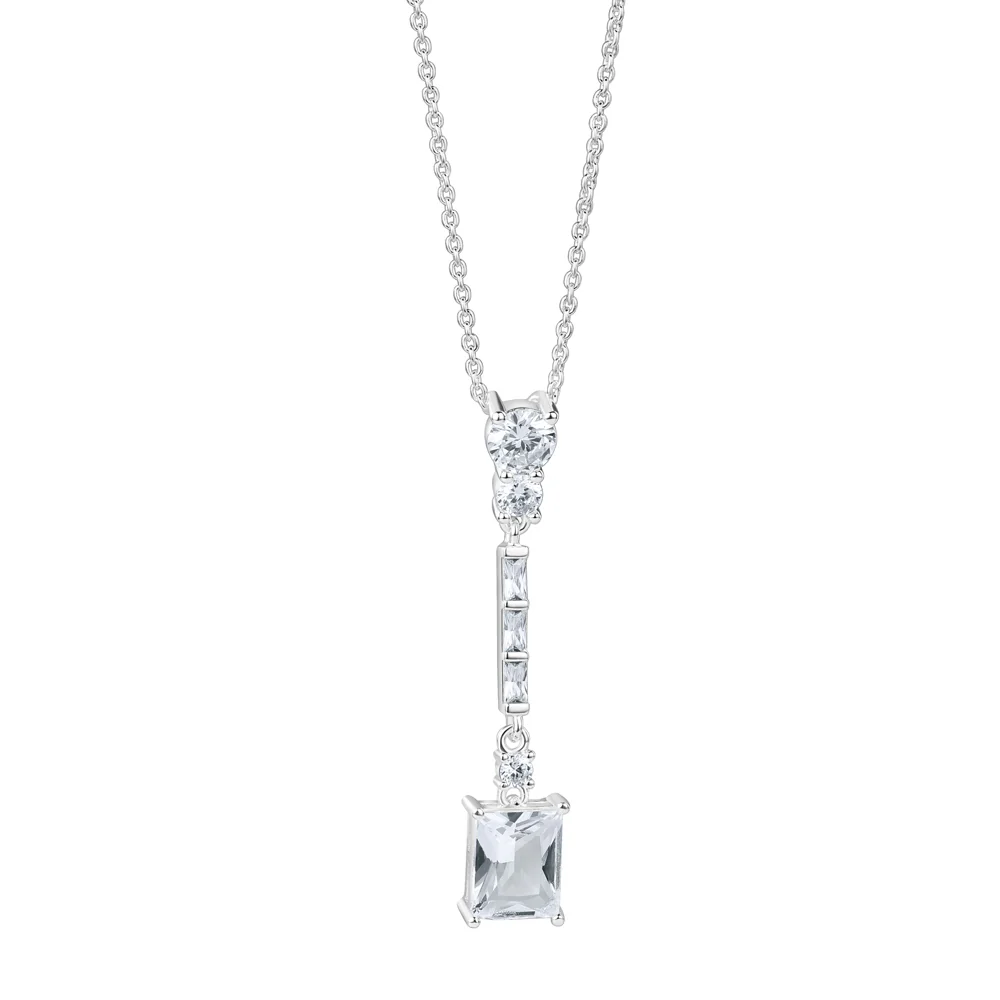Square Drop Pendant with Clear Stones