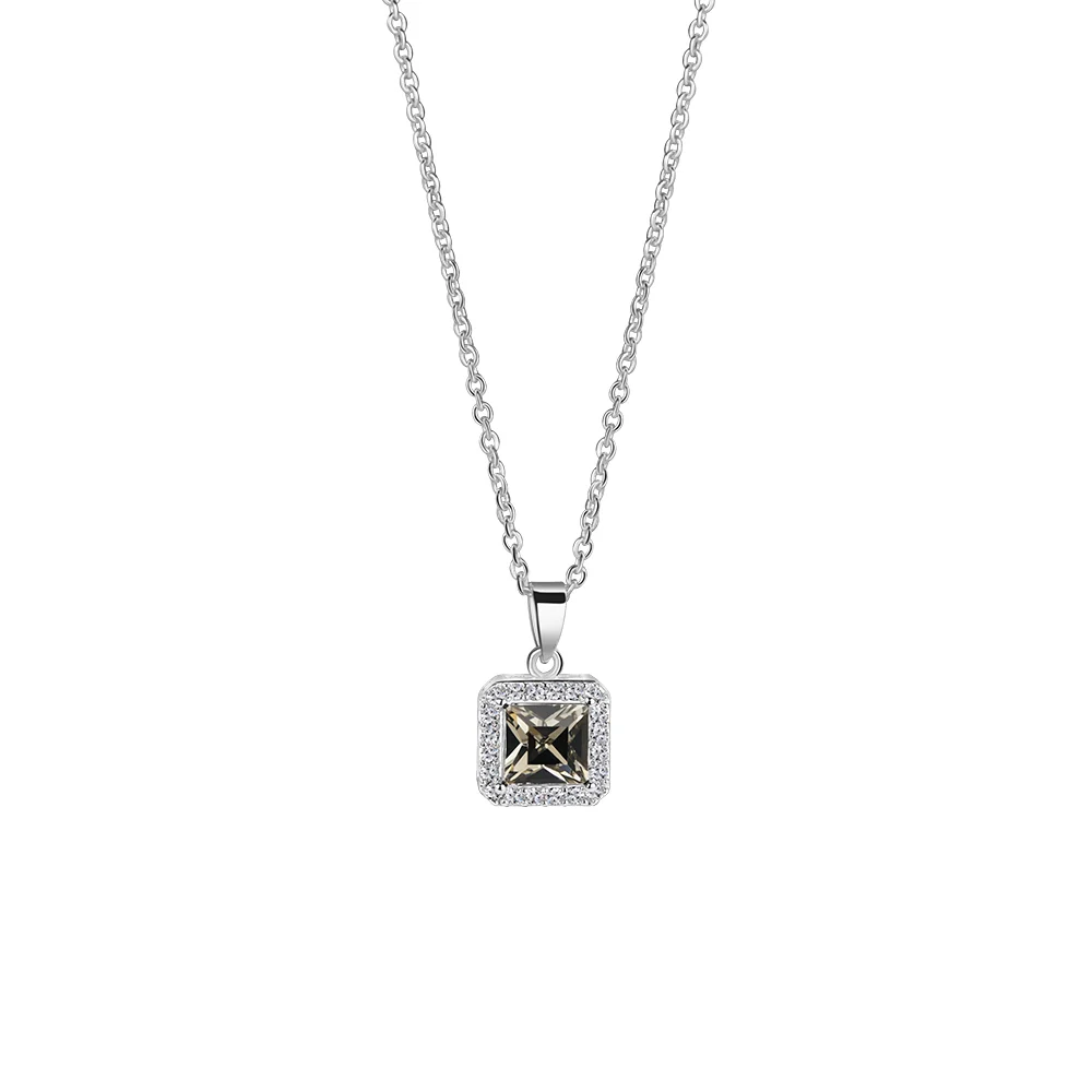 Square Pendant with Clear and Black Stone Setting